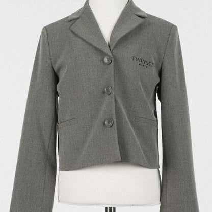 Logo Embroidered Blazer - Grey