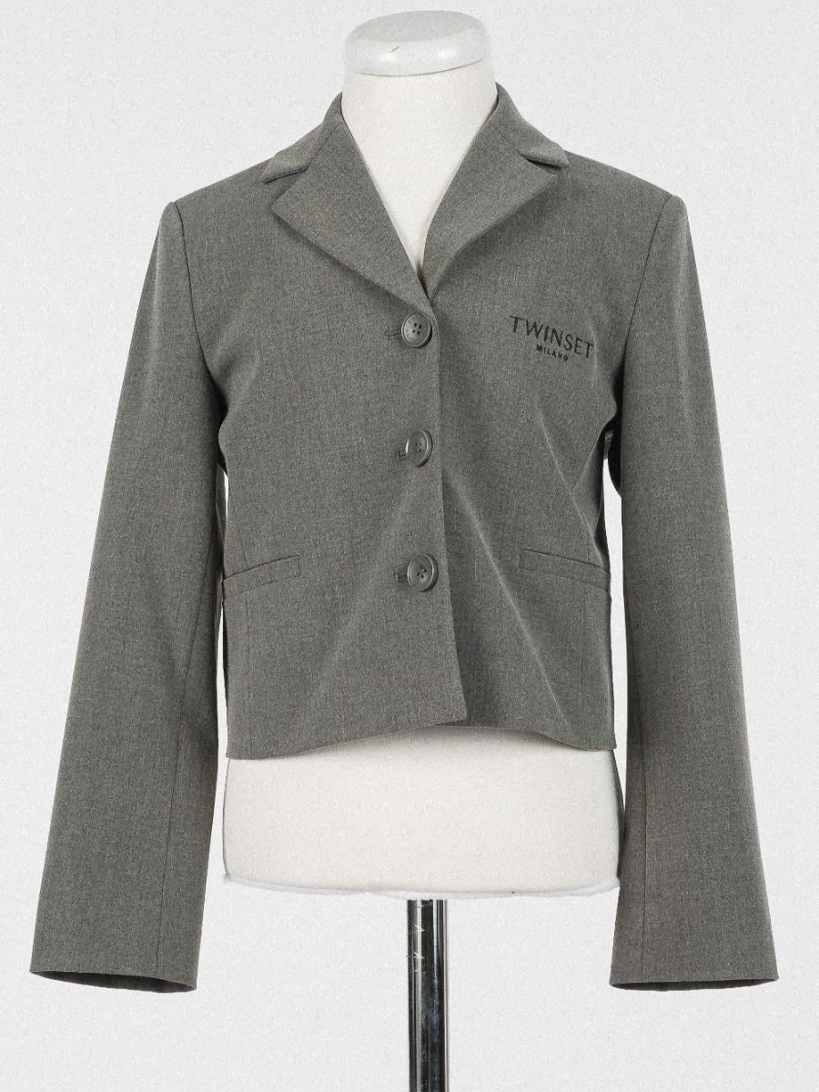 Logo Embroidered Blazer - Grey