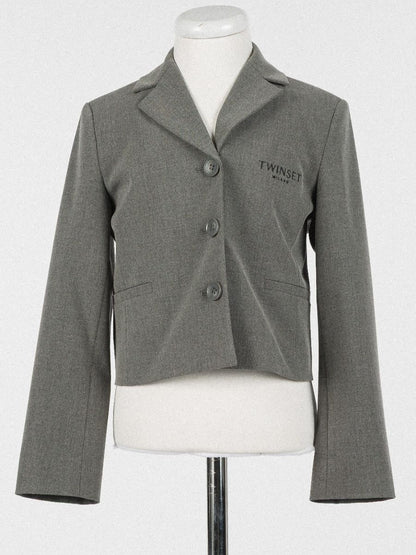 Logo Embroidered Blazer - Grey