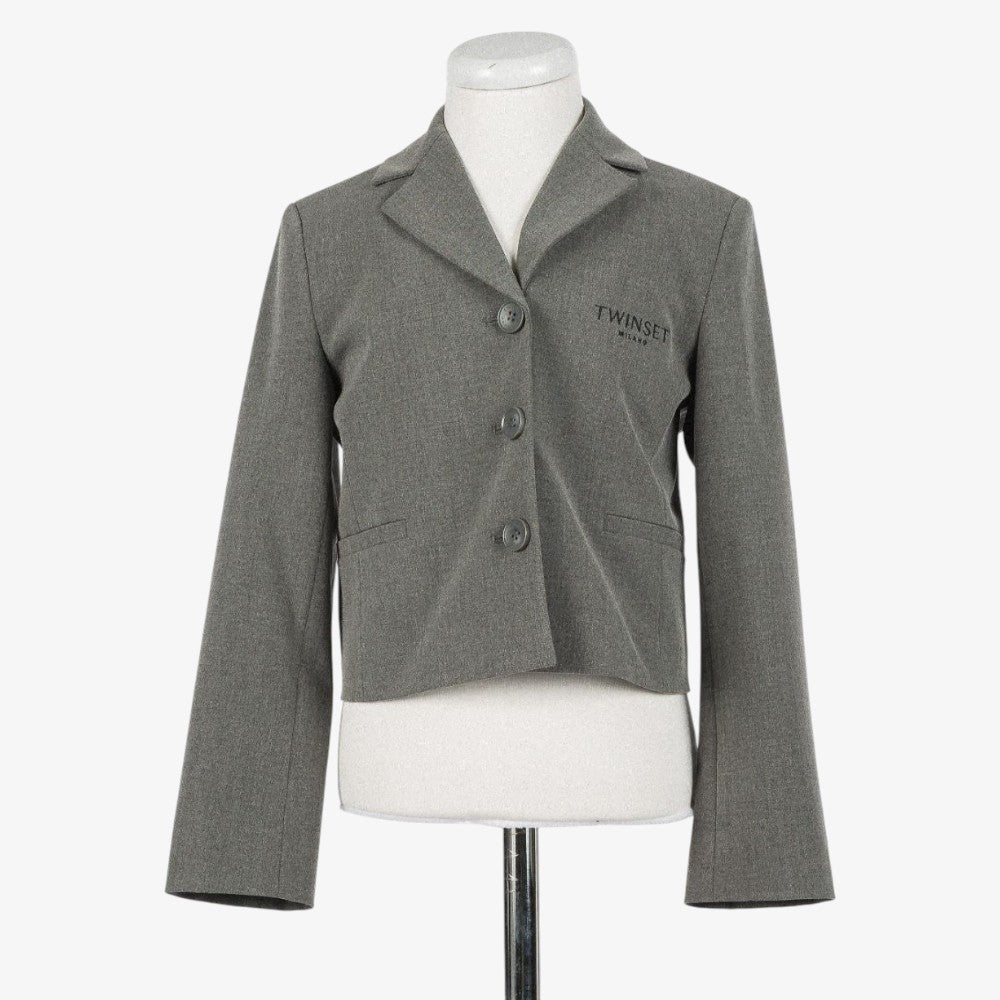 Logo Embroidered Blazer - Grey