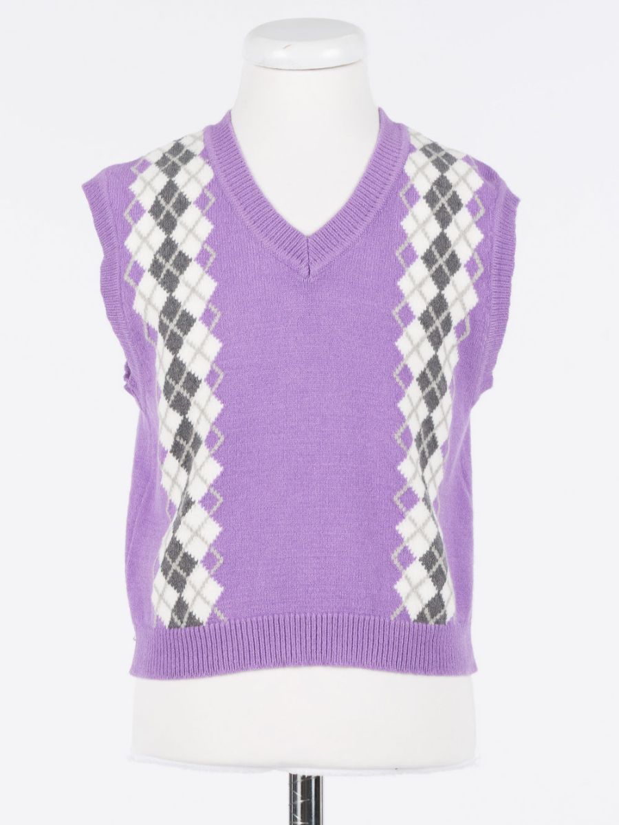 Knit Arygle Vest - Purple