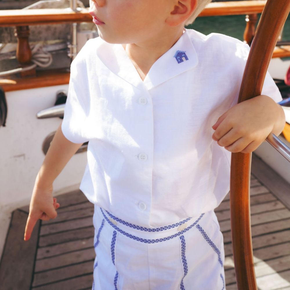 House Linen Shirt - White &amp; Blue