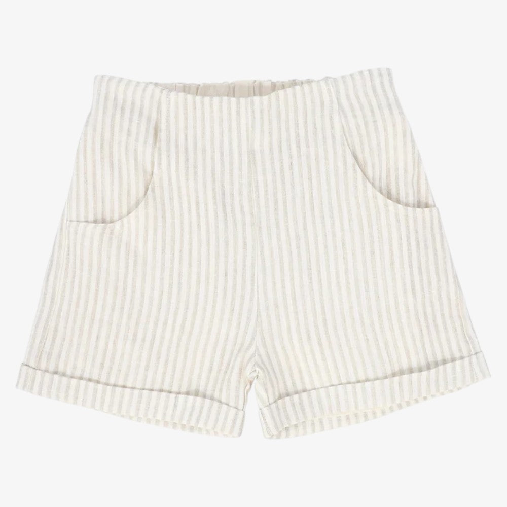 Linen Seam Shorts - White&amp;tan
