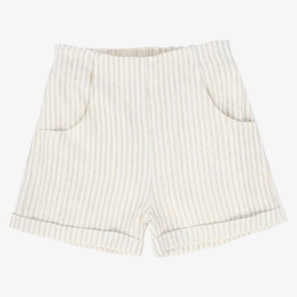 Linen Seam Shorts - White&amp;tan
