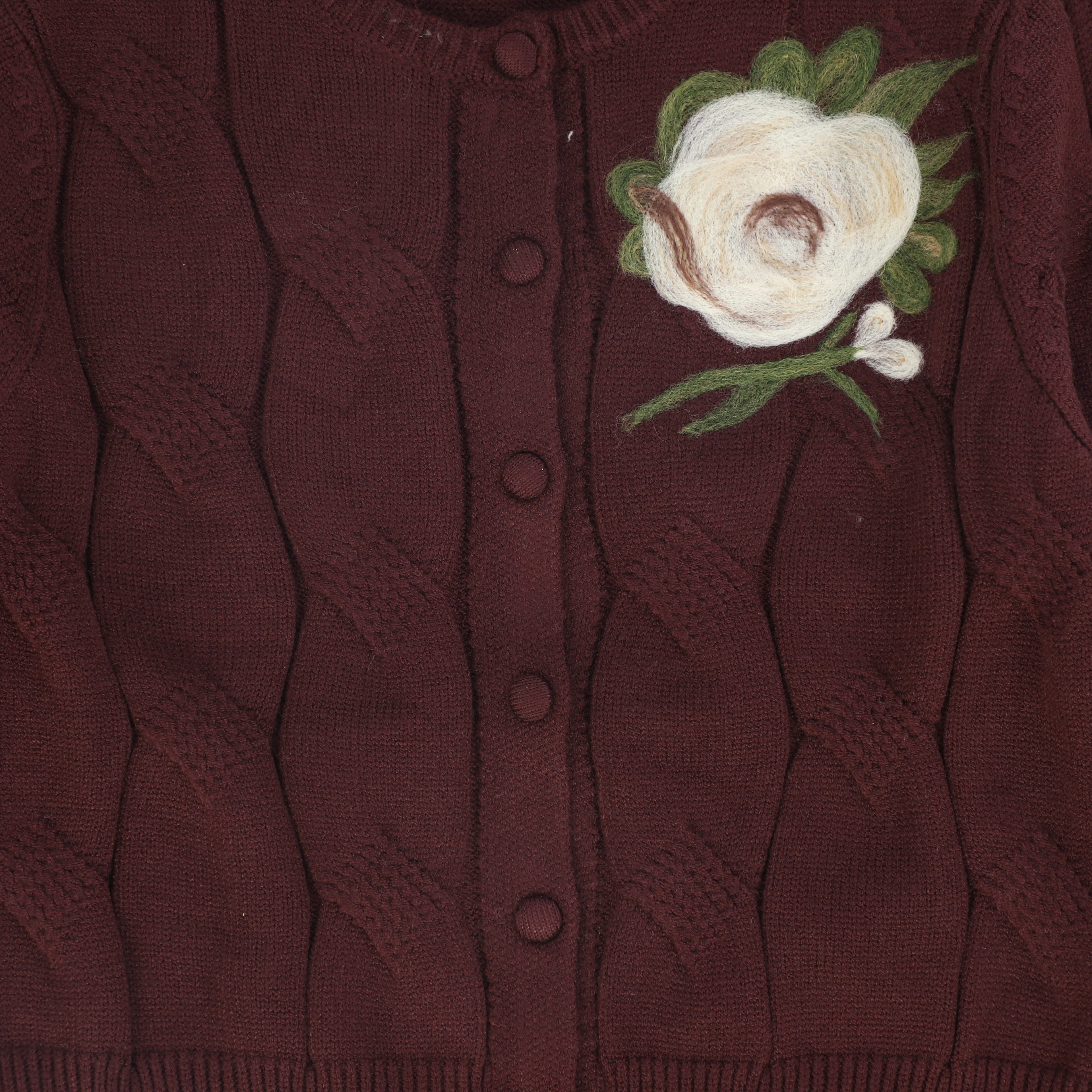 Painted Cable Cardigan - Burgundy