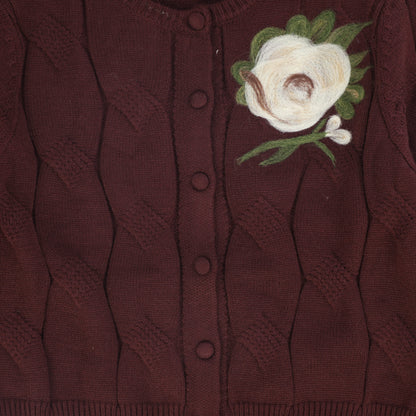Painted Cable Cardigan - Burgundy