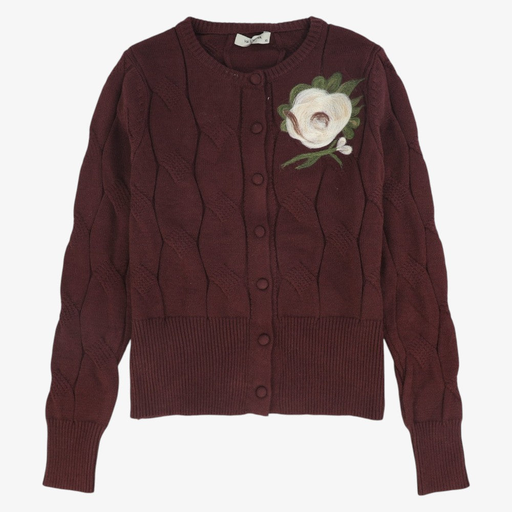 Painted Cable Cardigan - Burgundy