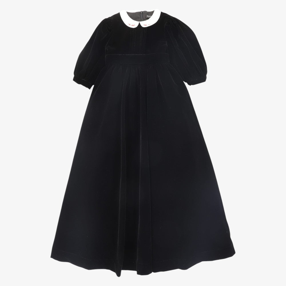 Velvet Embroidered Collar Gown - Black