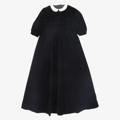 Velvet Embroidered Collar Gown - Black