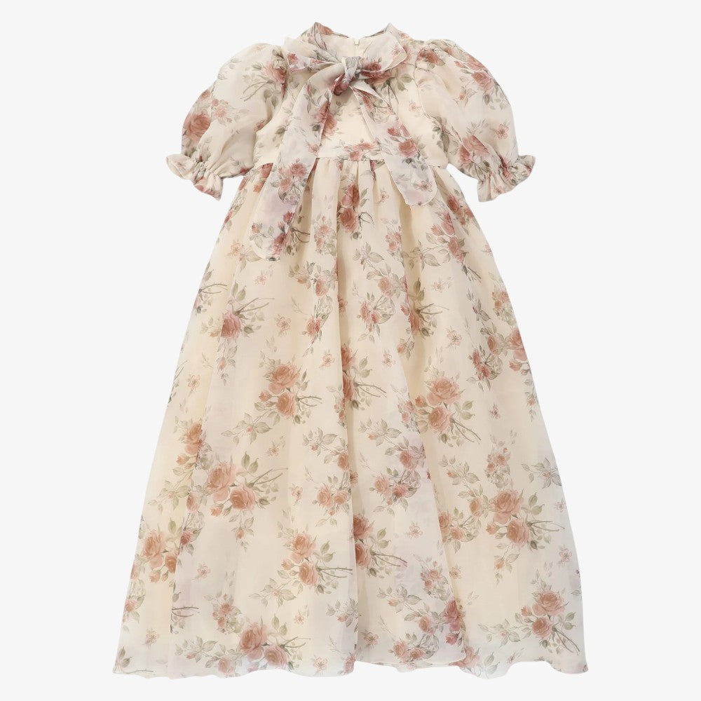 Floral Organza Neck Tie Gown - Pink