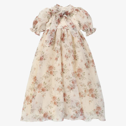 Floral Organza Neck Tie Gown - Pink