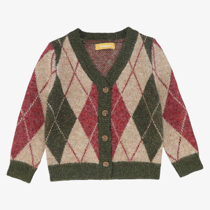 Argyle Knit Trim Cardigan - Olive