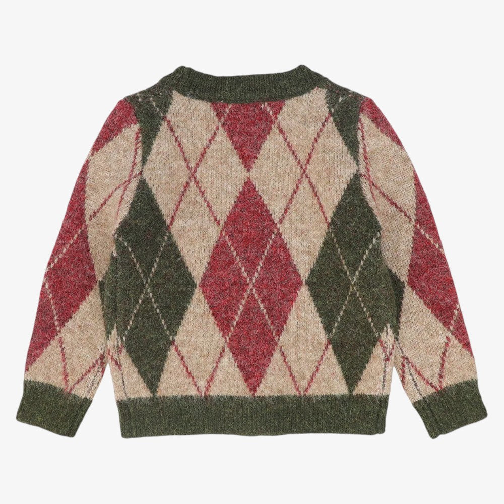 Argyle Knit Trim Cardigan - Olive