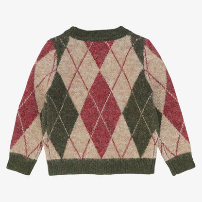 Argyle Knit Trim Cardigan - Olive