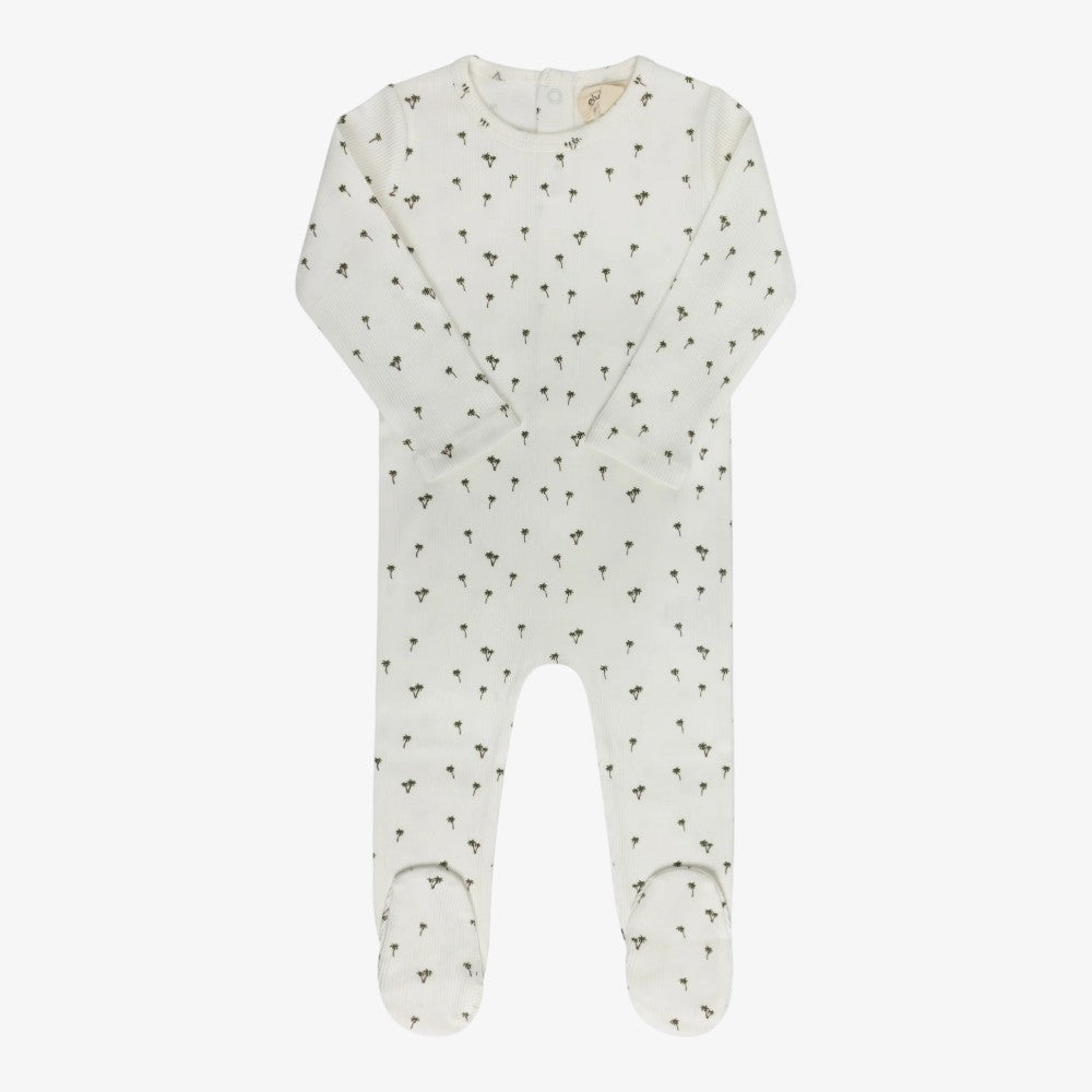 Ribbed Printed Palm Footie And Beanie - Ivory