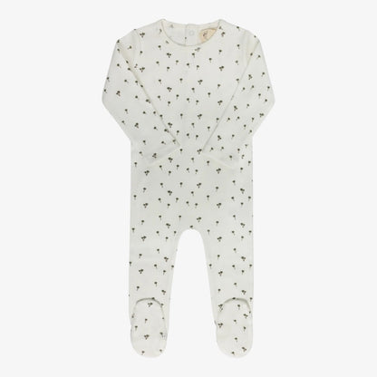 Ribbed Printed Palm Footie And Beanie - Ivory