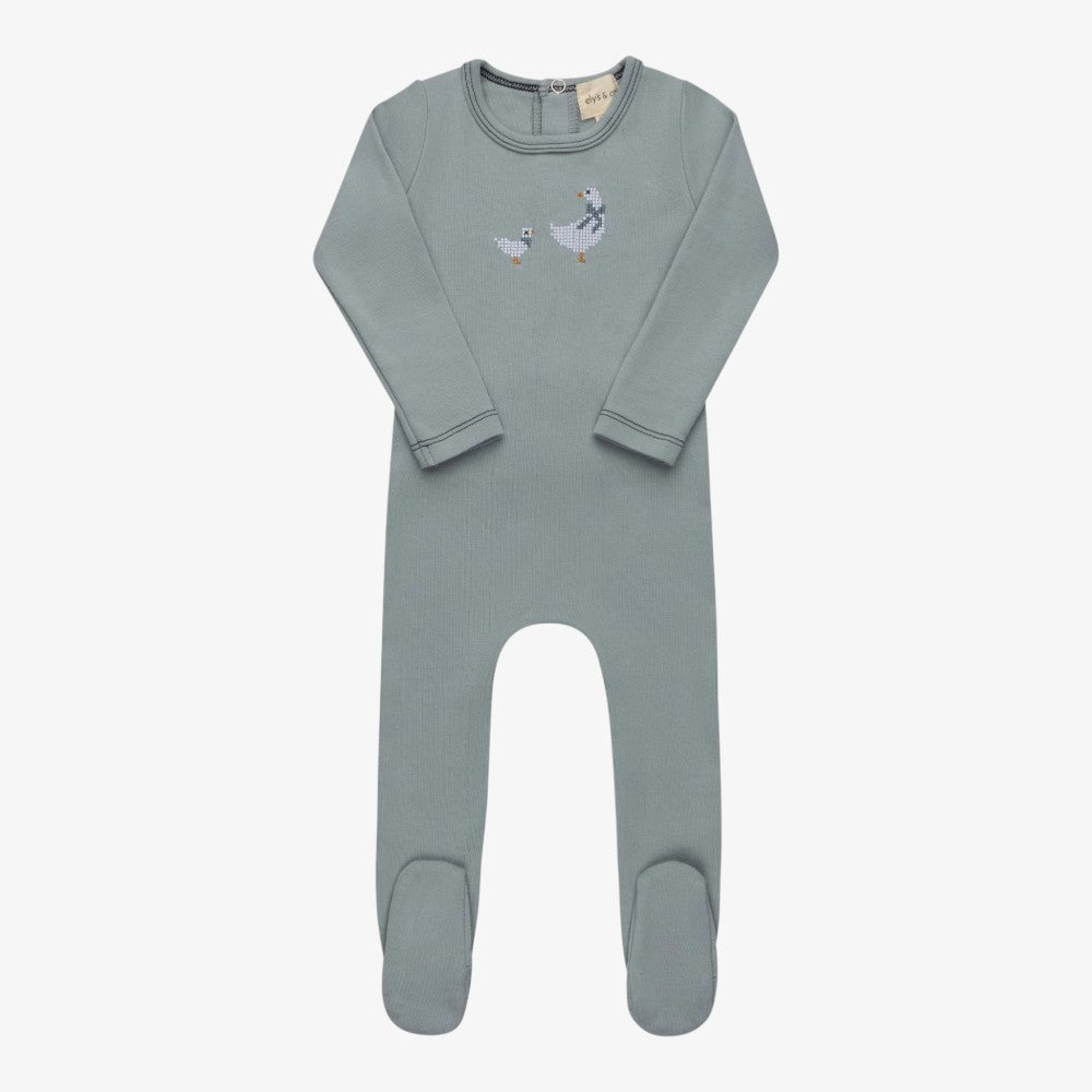 Cross Stitch Duck Footie - Blue