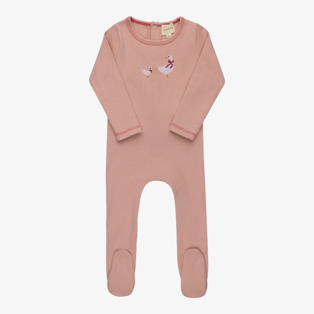 Cross Stitch Duck Footie - Pink