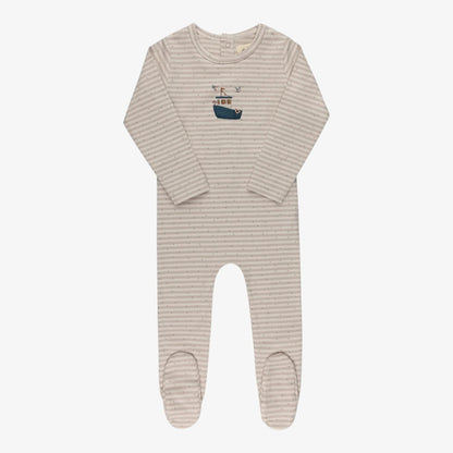 Nautical Stripe Footie - Tan
