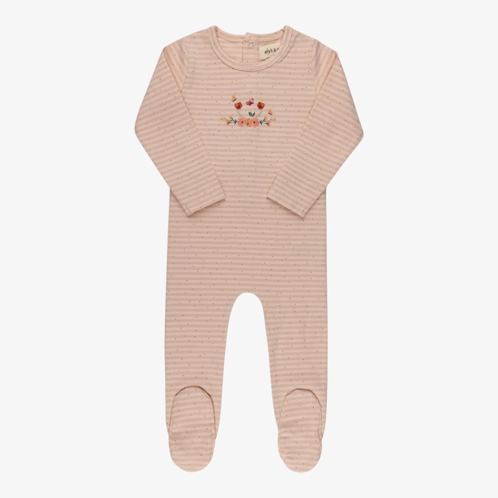 Floral Stripe Footie - Pink