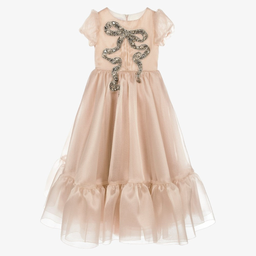 Tulle Dress with Beaded Bow - Pink