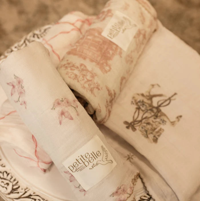 Swaddle And Burp Cloth Set - Mauve Carousel