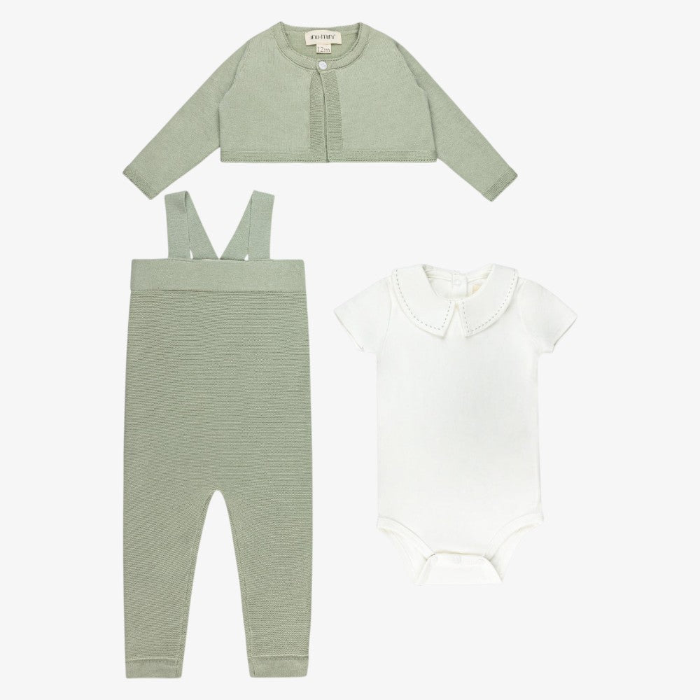 Knit Love 3 Piece Set - White &amp; Sage