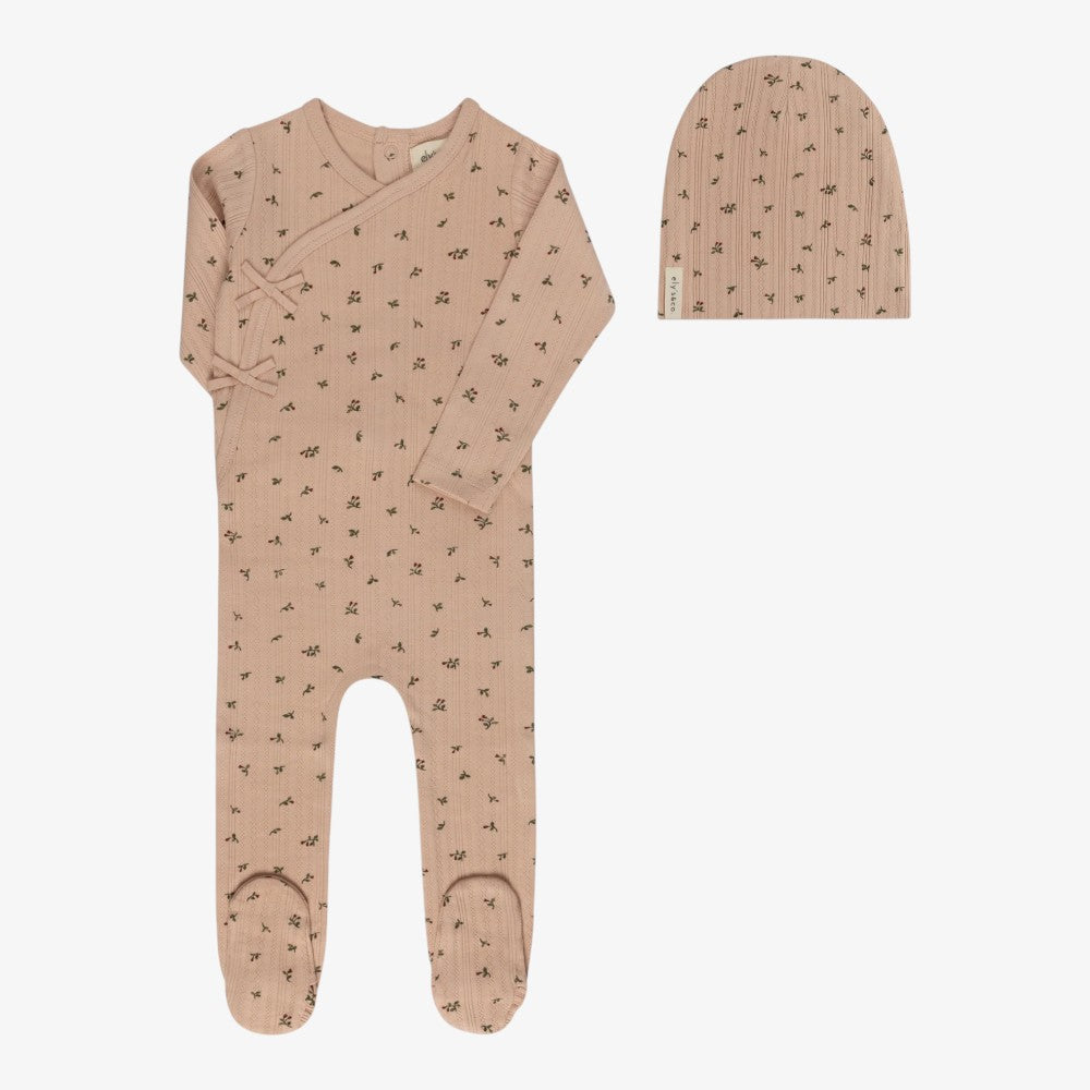 Floral Pointelle Footie And Beanie (9M) - Pink