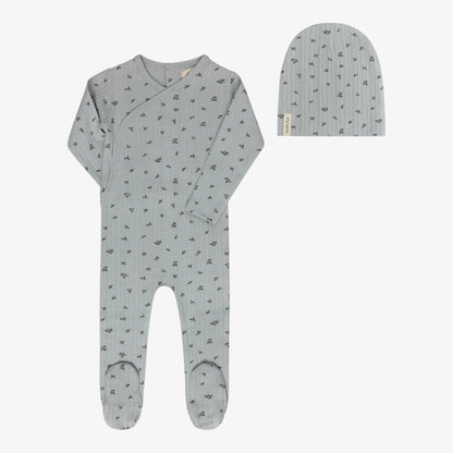 Floral Pointelle Footie And Beanie (9M) - Blue