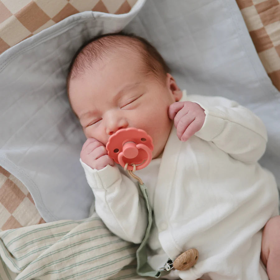 Daisy Silicone Pacifier Clip 2 Pack - Pink Cream &amp; Poppy