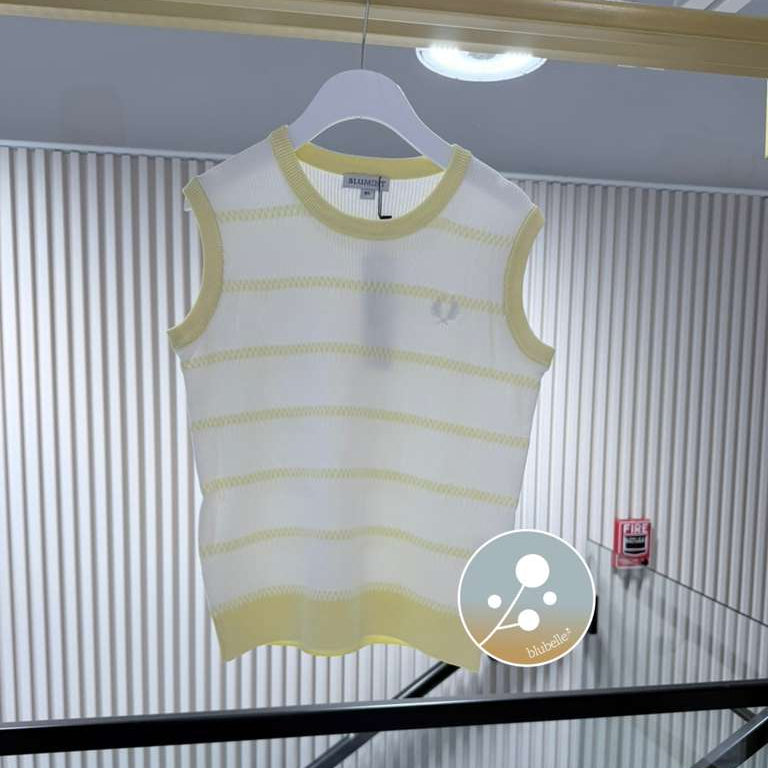 Stripe Ribbed Vest - White &amp; Yellow