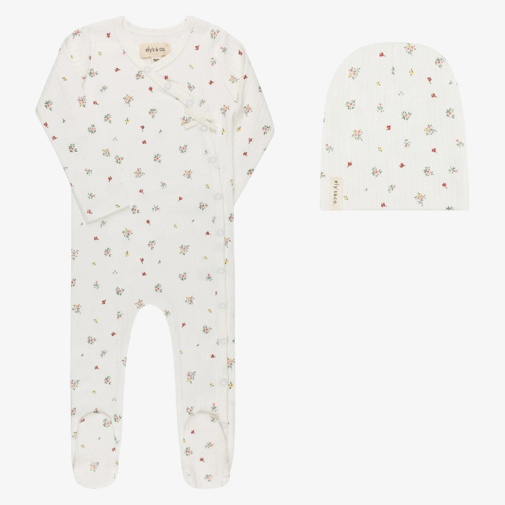 Star Footie And Beanie - Ivory Floral