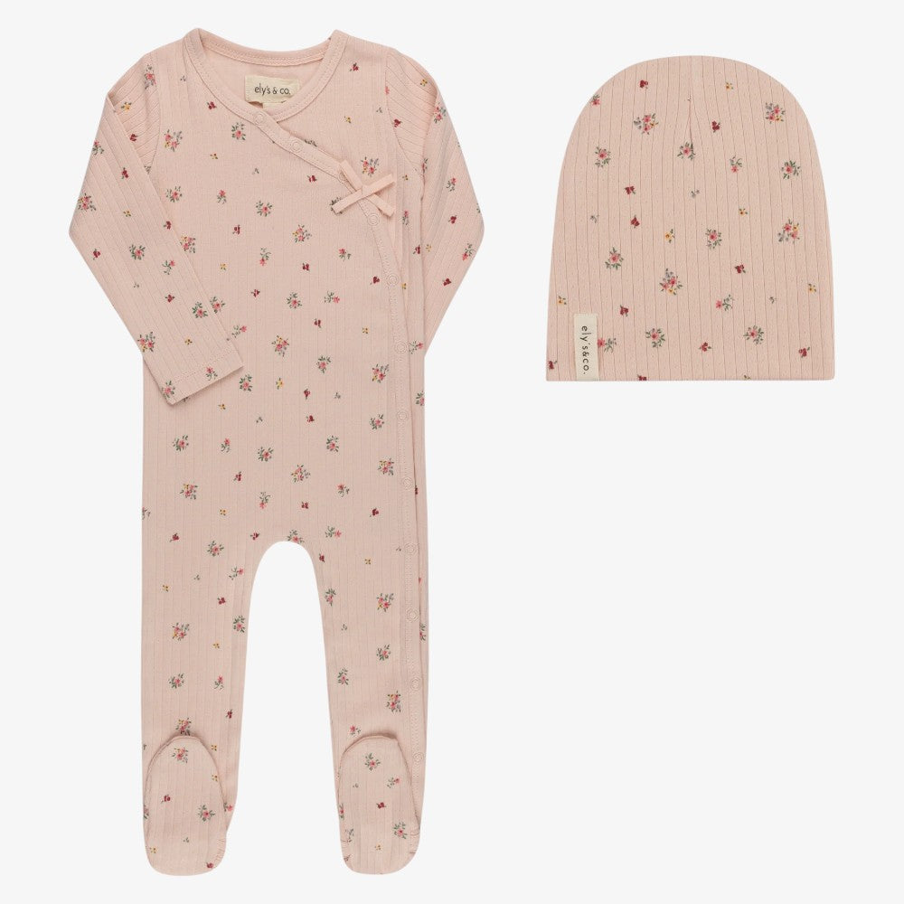 Star Footie And Beanie - Pink Floral