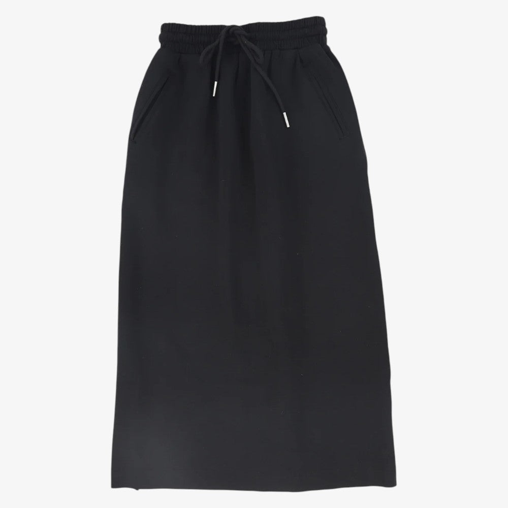 Drawstring Sweat Maxi Skirt - Black