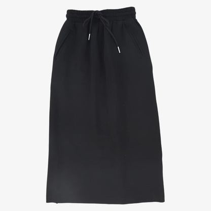 Drawstring Sweat Maxi Skirt - Black