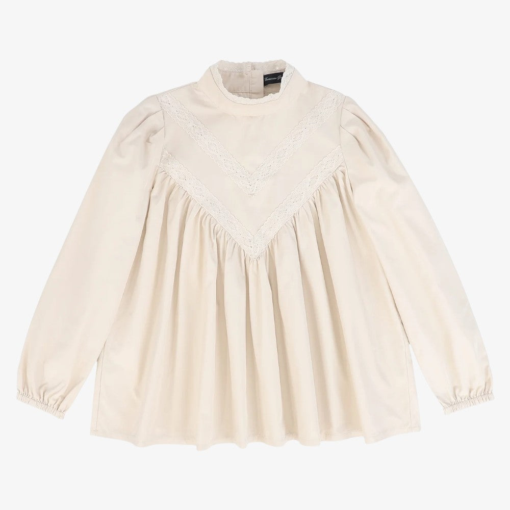 Tafetta Lace V Design Blouse And Skirt - Pink