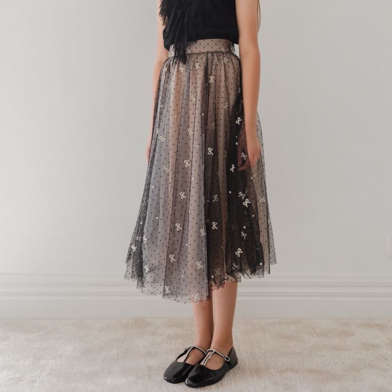 BOW TULLE SKIRT - Black/pink