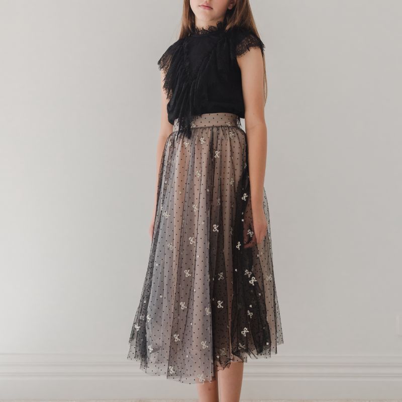 BOW TULLE SKIRT - Black/pink