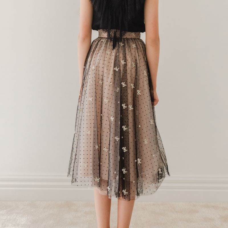 BOW TULLE SKIRT - Black/pink