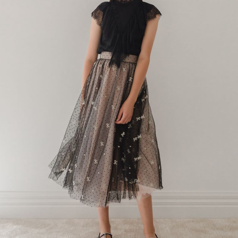 BOW TULLE SKIRT - Black/pink