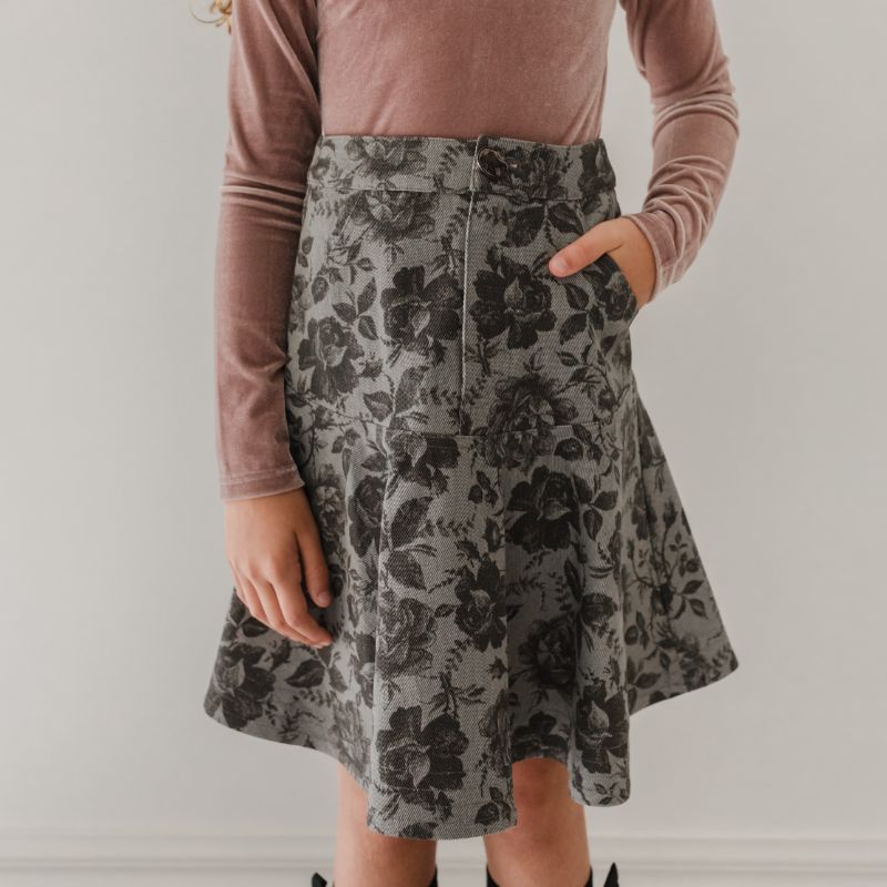 Printed Denim Skirt - Grey