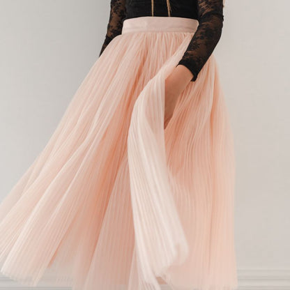 Tulle Pleated Skirt - Antique Rose