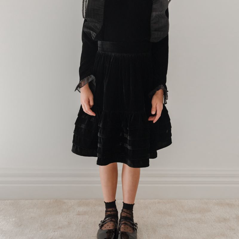 Velvet Pleated Skirt - Black