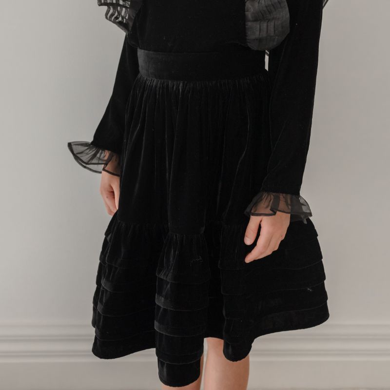 Velvet Pleated Skirt - Black
