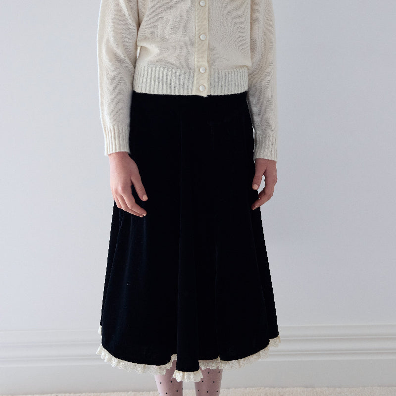 Peep Lace Velvet Skirt - Black