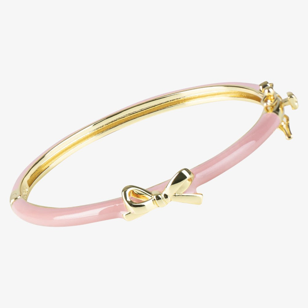 Enemal Pink Bangle With Bow - Gold