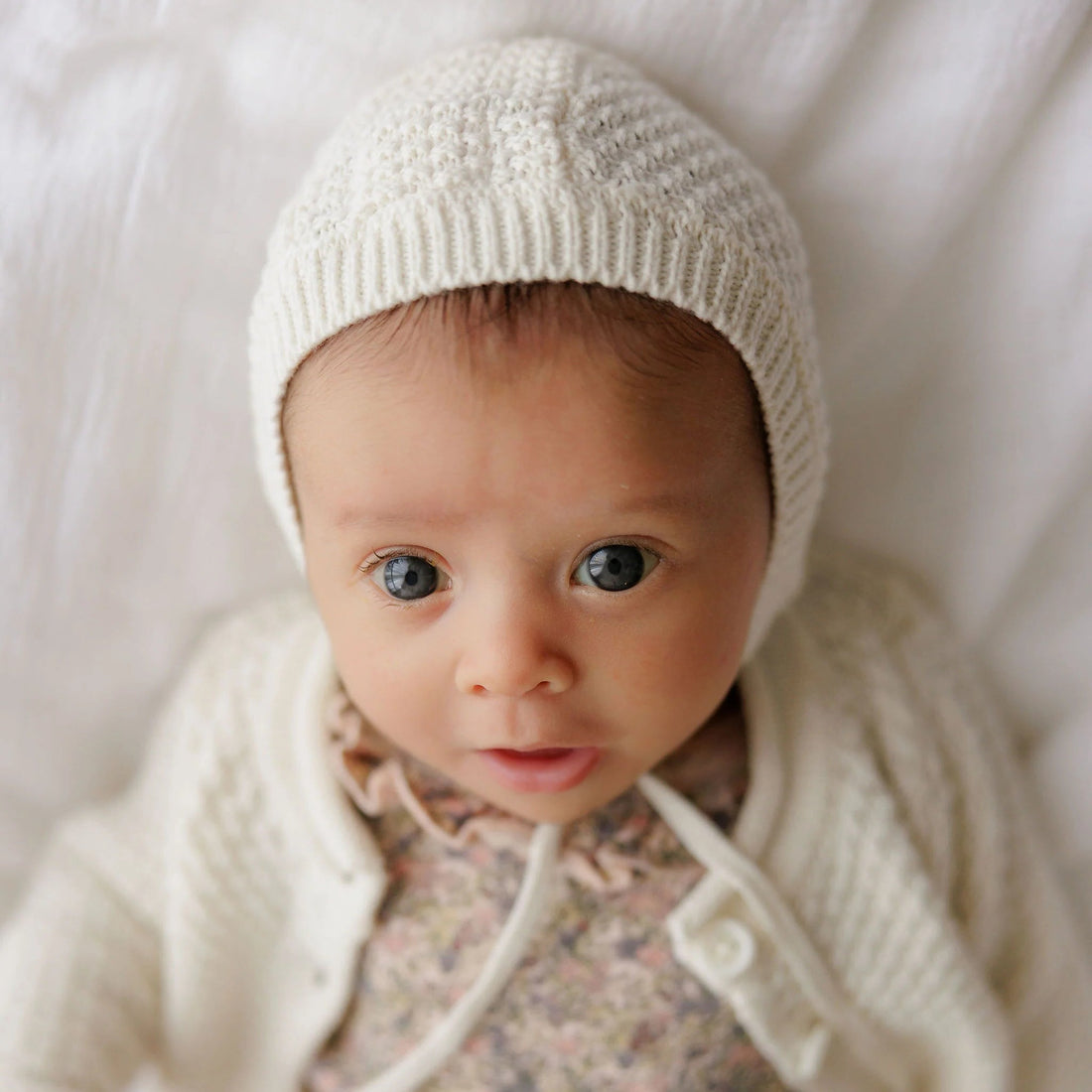 Floral Star Knit Bonnet - Cream