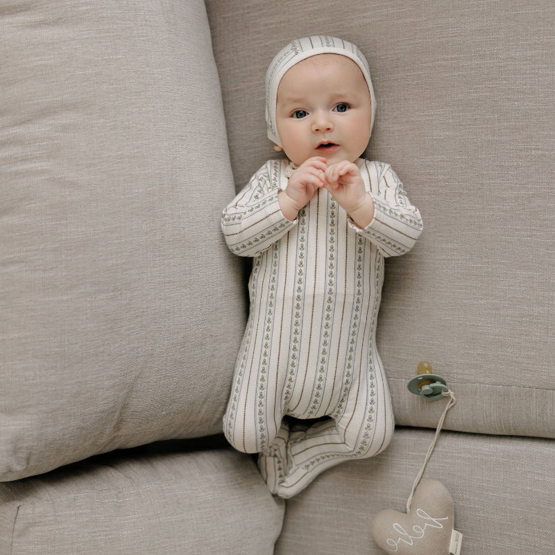 Tulip Footie And Bonnet - Ivory &amp; Blue