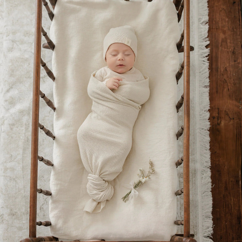 Knit Swaddle And Beanie - Stone