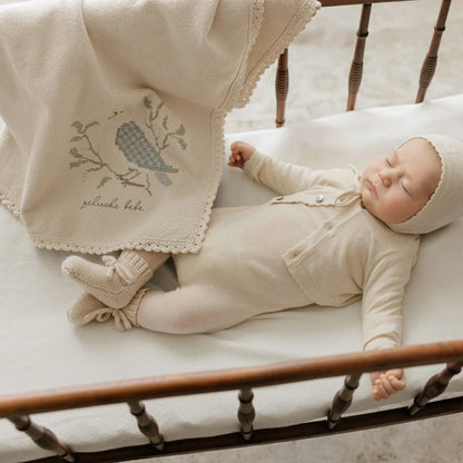 Knit Stitch Blanket and Bonnet - Stone &amp; Blue